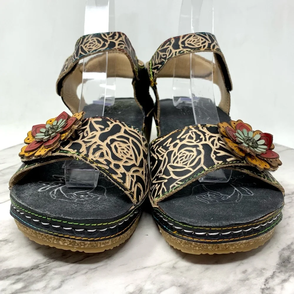 L'Artiste By Spring Step Cuteness Rosette Leather Wedge Comfort Sandals 40/9 - Picture 4 of 16